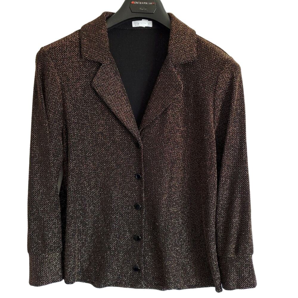 Leith Blazer Women Medium Metallic Gold Single Button Woven Long Sleeve Workwear